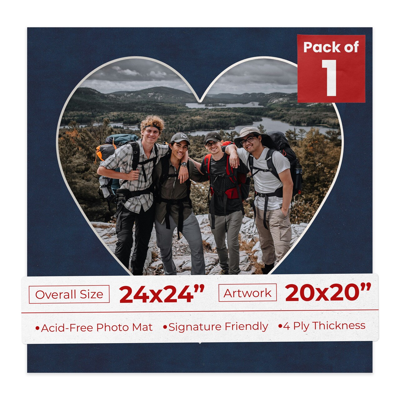 Navy Suede Mat Board for 24x24 Frames - Heart Opening for 20x20 Photos